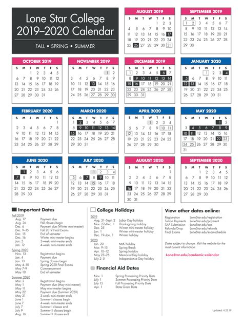 Lonestar Academic Calendar